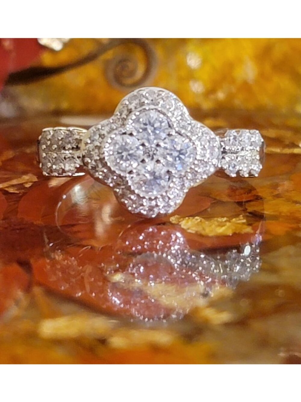 1.3ct Moissanite Clover Ring 925 Sterling Silver Size 8 Halo NWT